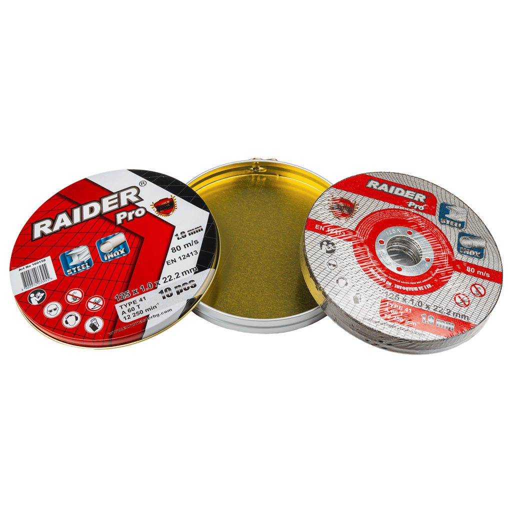 Raider Set 10 discuri pentru taiat otel-inox 125х1mm A60T RDP