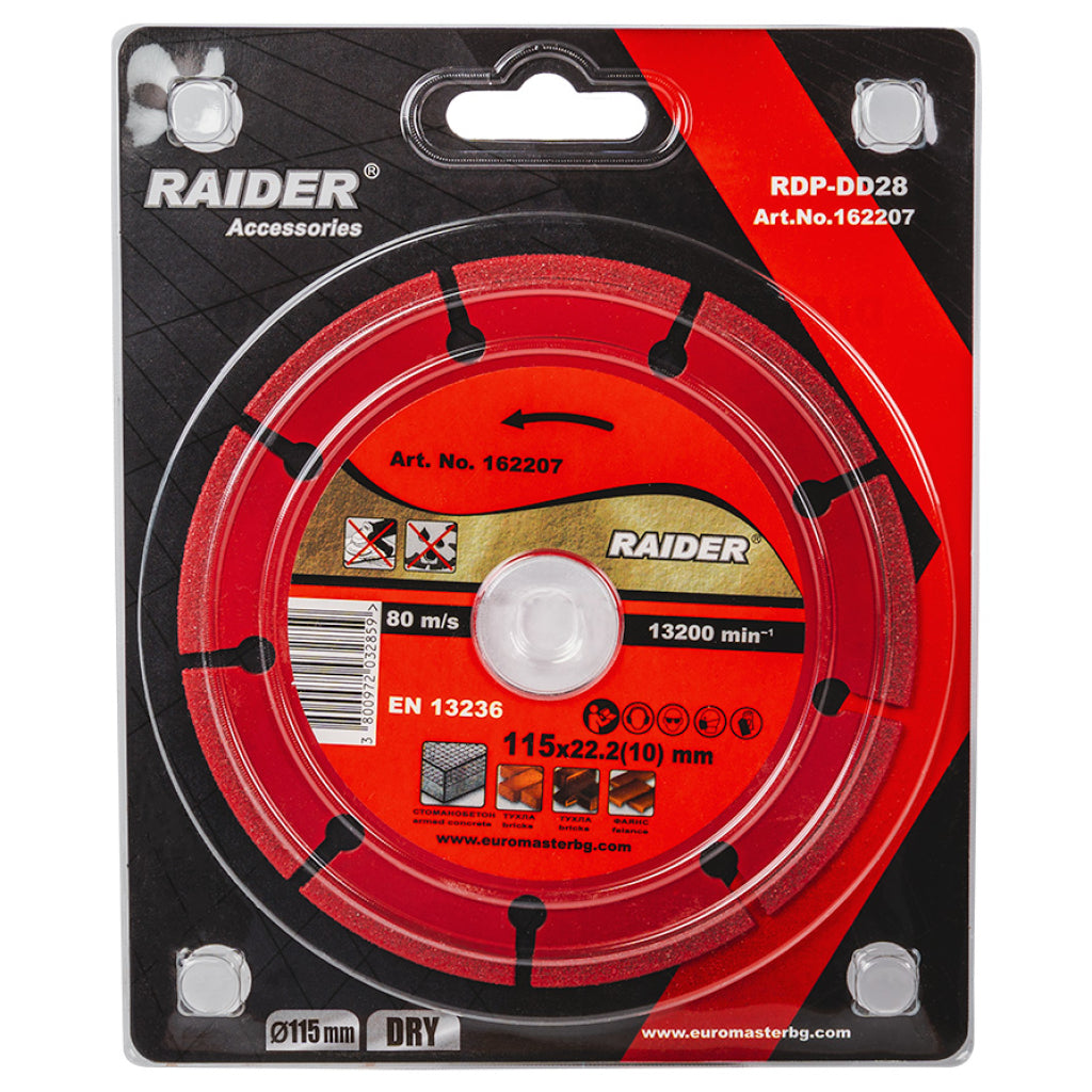Raider Accessories Disc diamantat segmentat DRY 115x22.2mm 10mm RDP-DD28