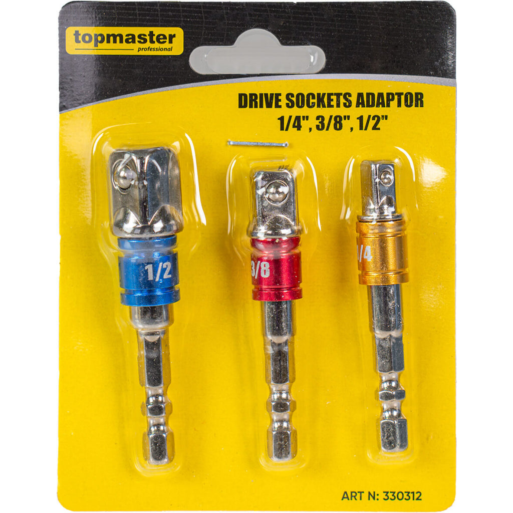 Top Master Pro Set 3 adaptori tubulara patrati ¼ HEX la ⅜ si ½ Topmaster