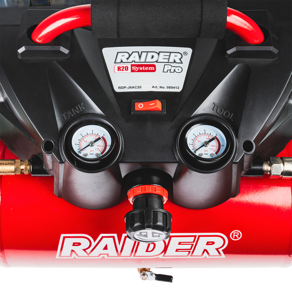 Raider R20 Compresor aer 40V cu butelie de 6L 98L/min 9bar SOLO RDP-J6AC20