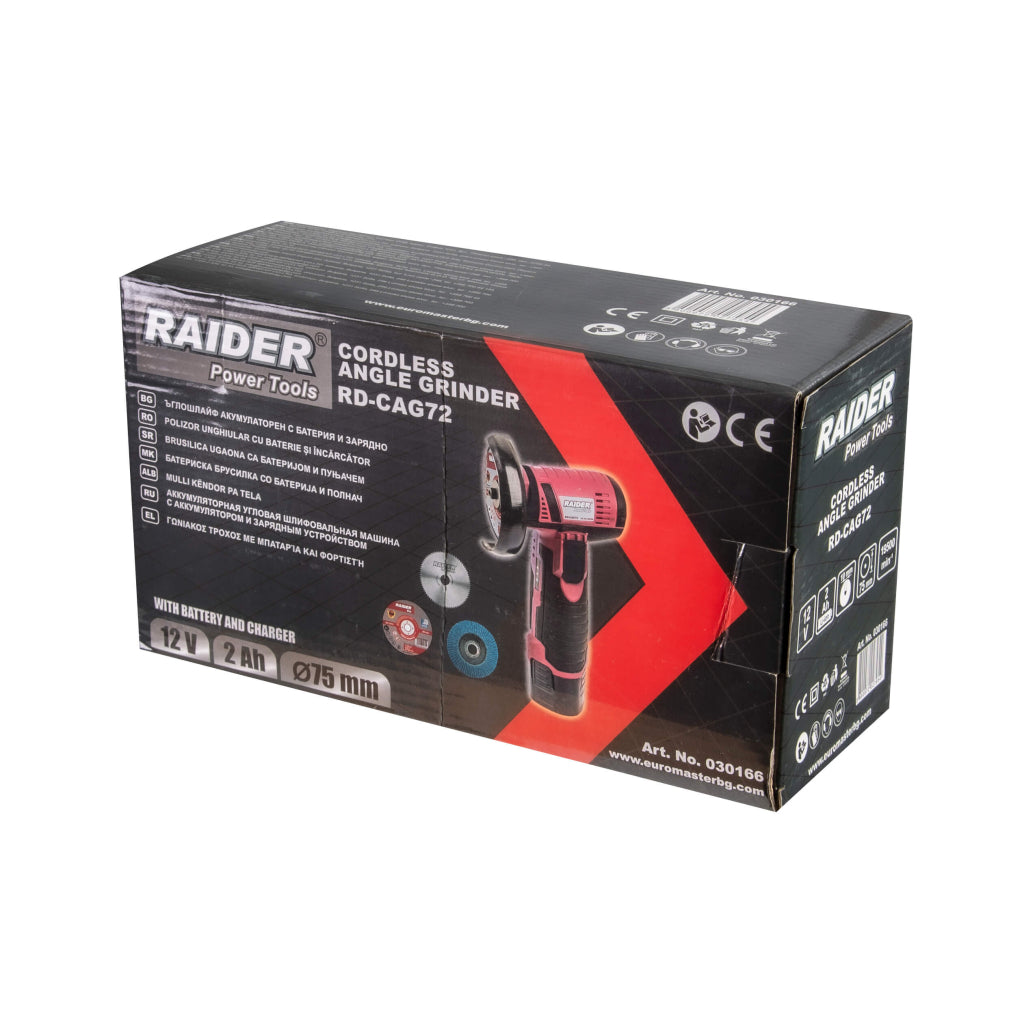Raider Polizor unghiular cu acumulator12V 2Ah 75x10mm RD-CAG72