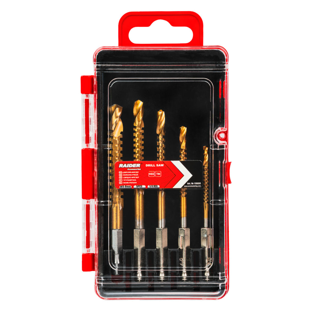 Raider Accessories Set 5 burghie metal HSS+TIN 32.0-8.0mm cu freza 1/4 HEX