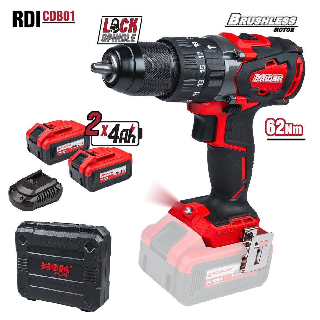 Raider Industrial Masina de gaurit cu percutie 20V 2x4Ah 62Nm RDI-CDB01