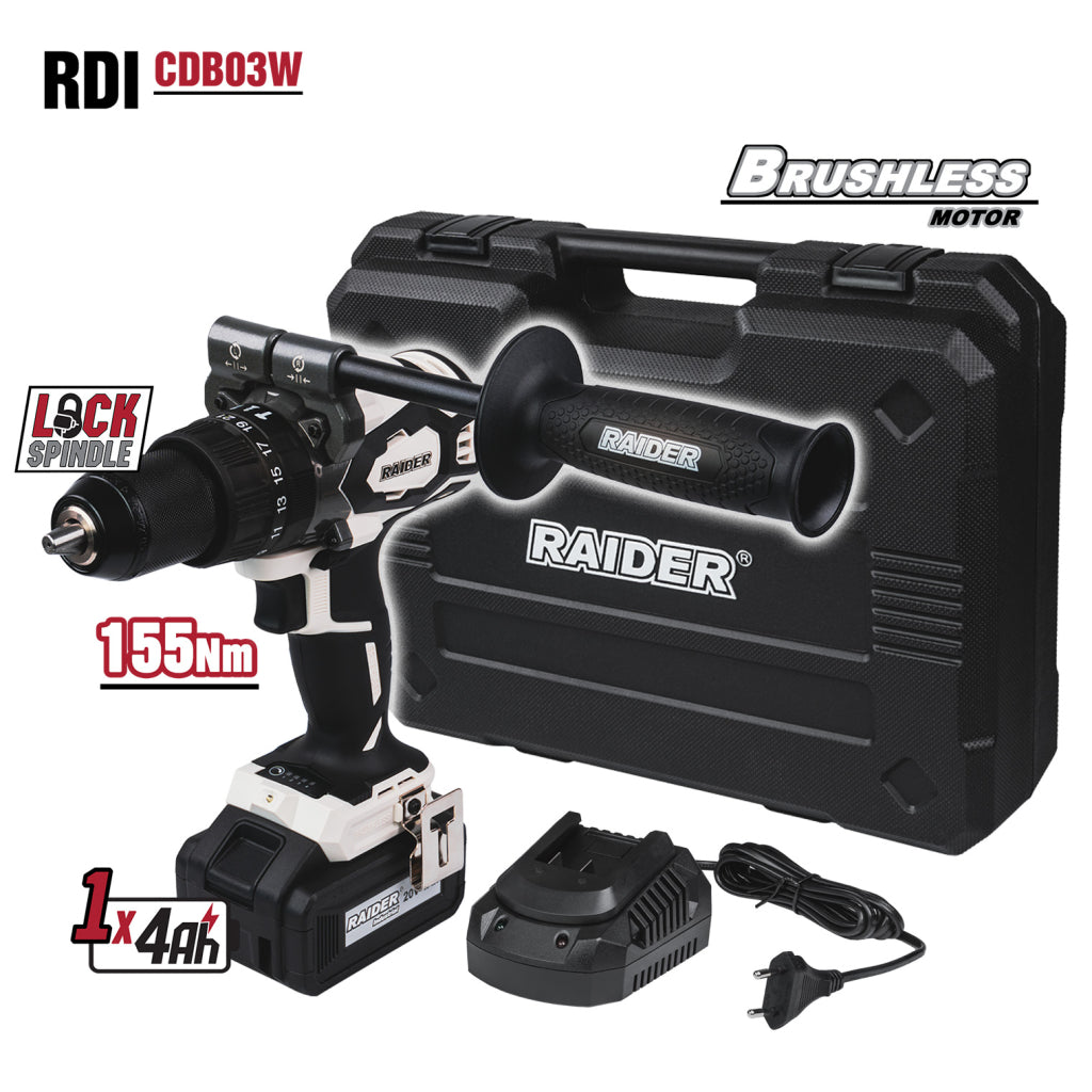 Raider Industrial Masina de gaurit cu percutie 20V 4Ah 155Nm RDI-CDB03W