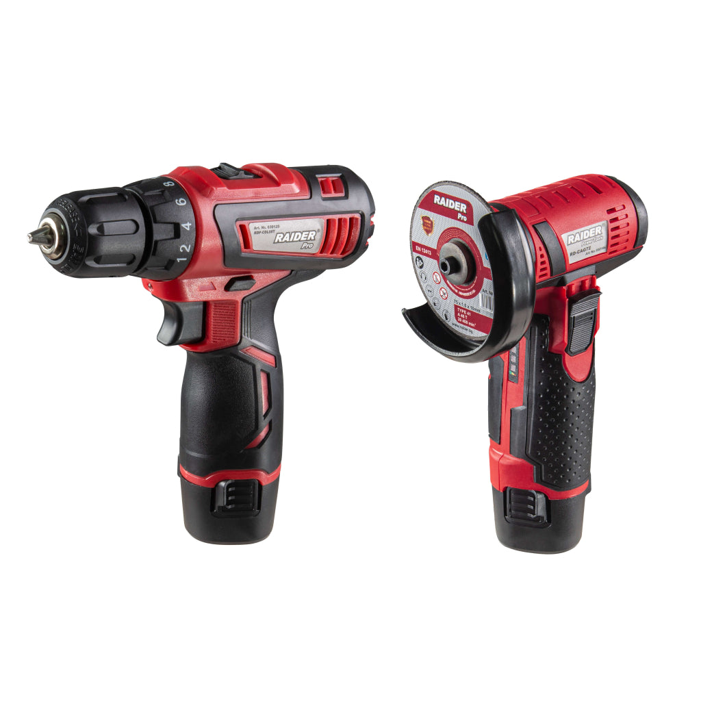 Raider Pro Set Polizor unghiular si bormasina 12V 2x2Ah RDP-CDLCAG03