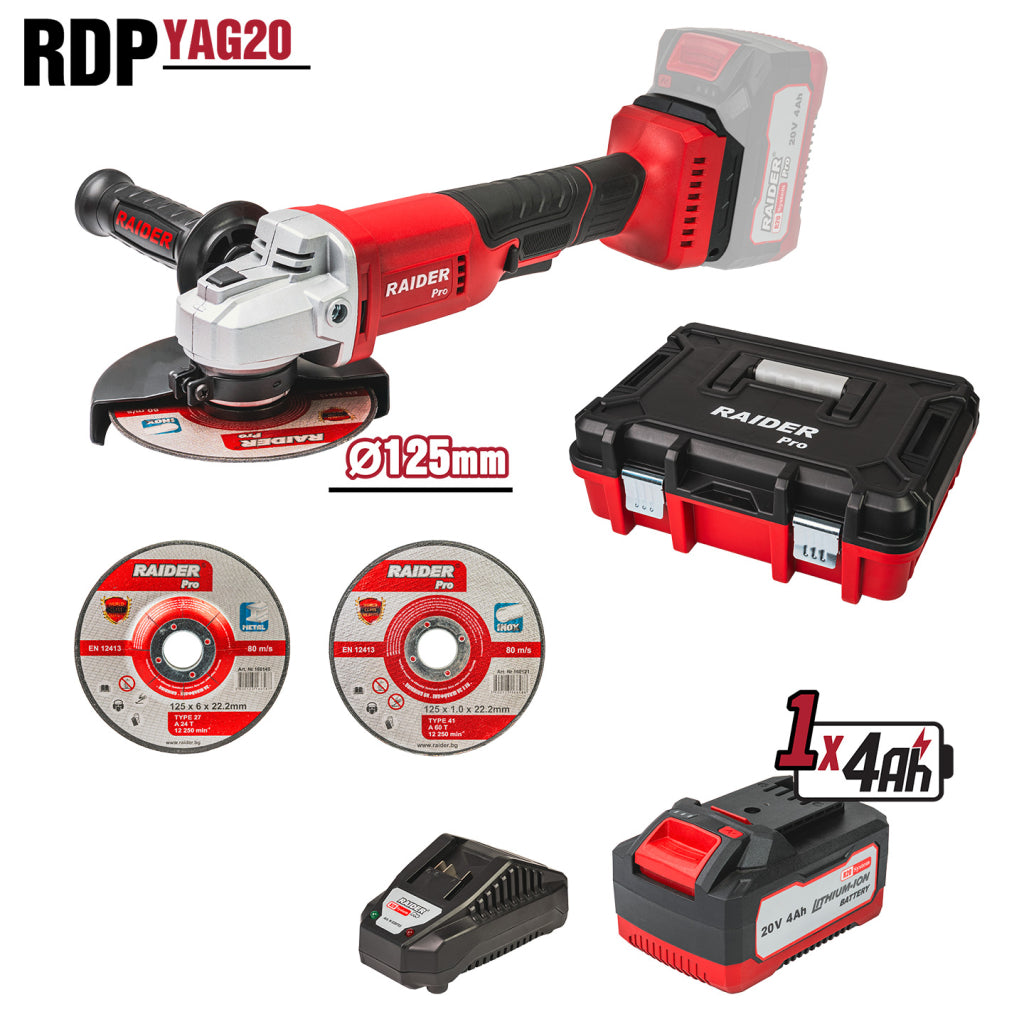 Raider R20 Polizor unghiular Ø125mm 20V 4Ah RDP-YAG20