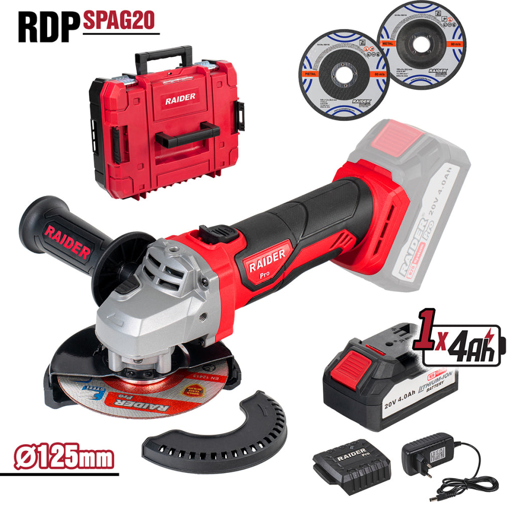Raider R20 Polizor unghiular Ø125mm 20V 4Ah valiza RDP-SPAG20