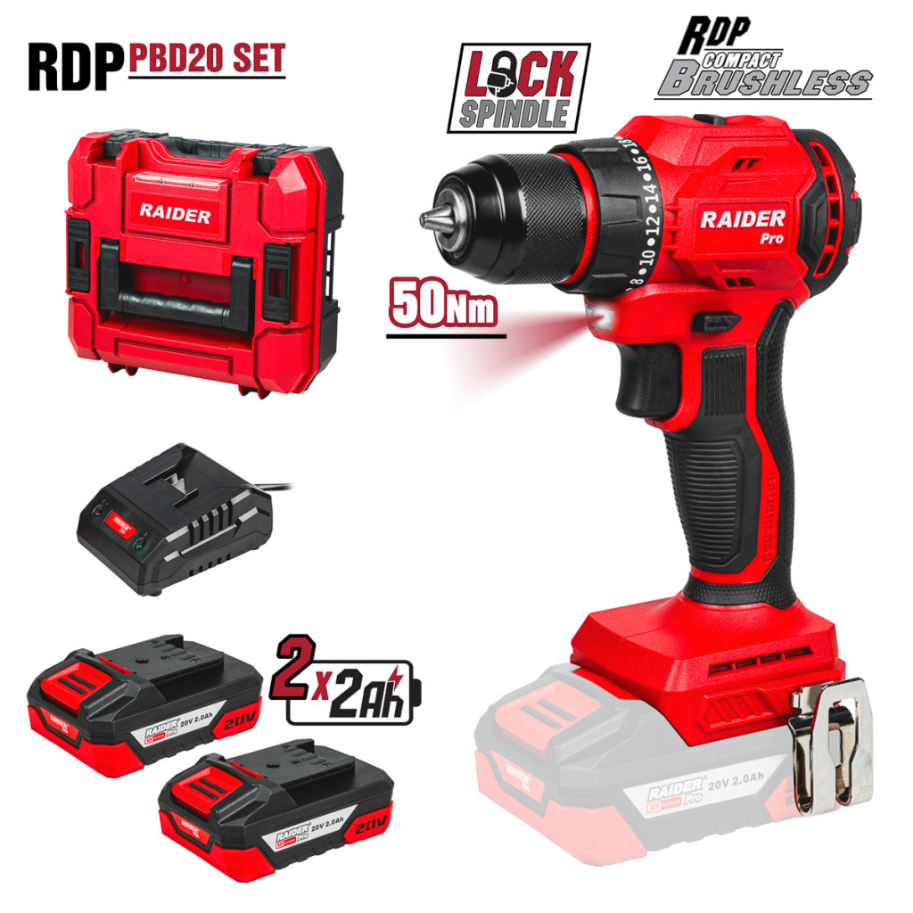 Raider R20 Masina de gaurit si insurubat 20V 2x2.0Ah 50Nm valiza RDP-PBD20