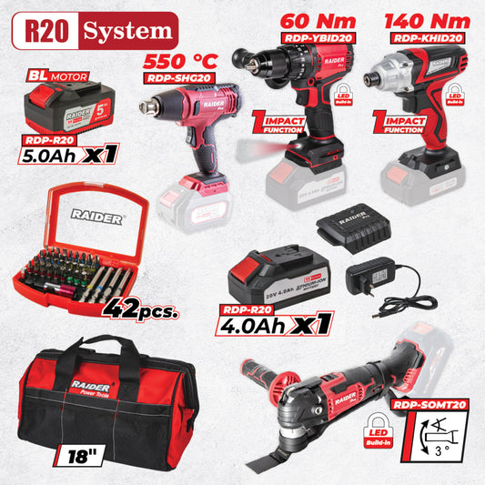 Raider Pro R20 Set 4 unelte 4Ah+5Ah geanta RDP-BXS6