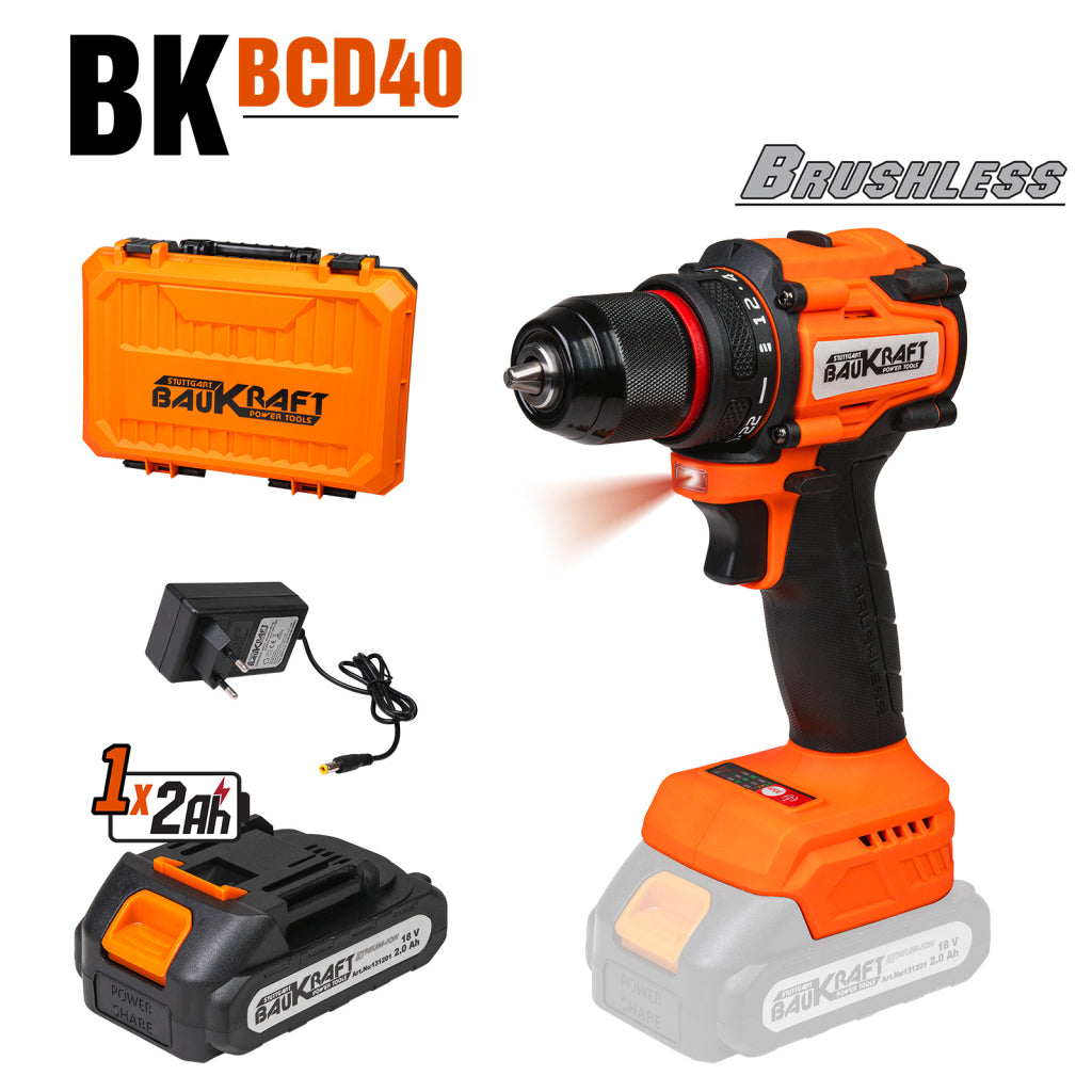 Baukraft Masina de gaurit si insurubat 18V 2.0Ah 40Nm BL BK-BCD40