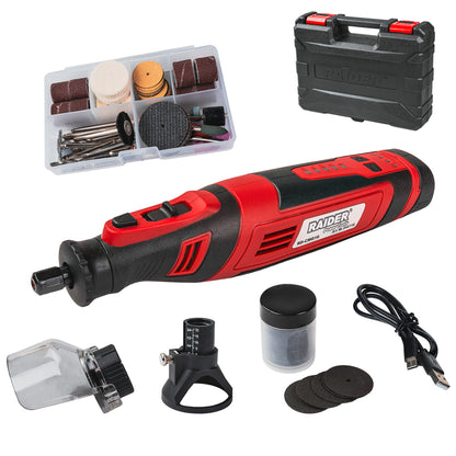 Raider Set mini polizor drept 8V 2Ah 127 accesorii. cutie RD-CMG16