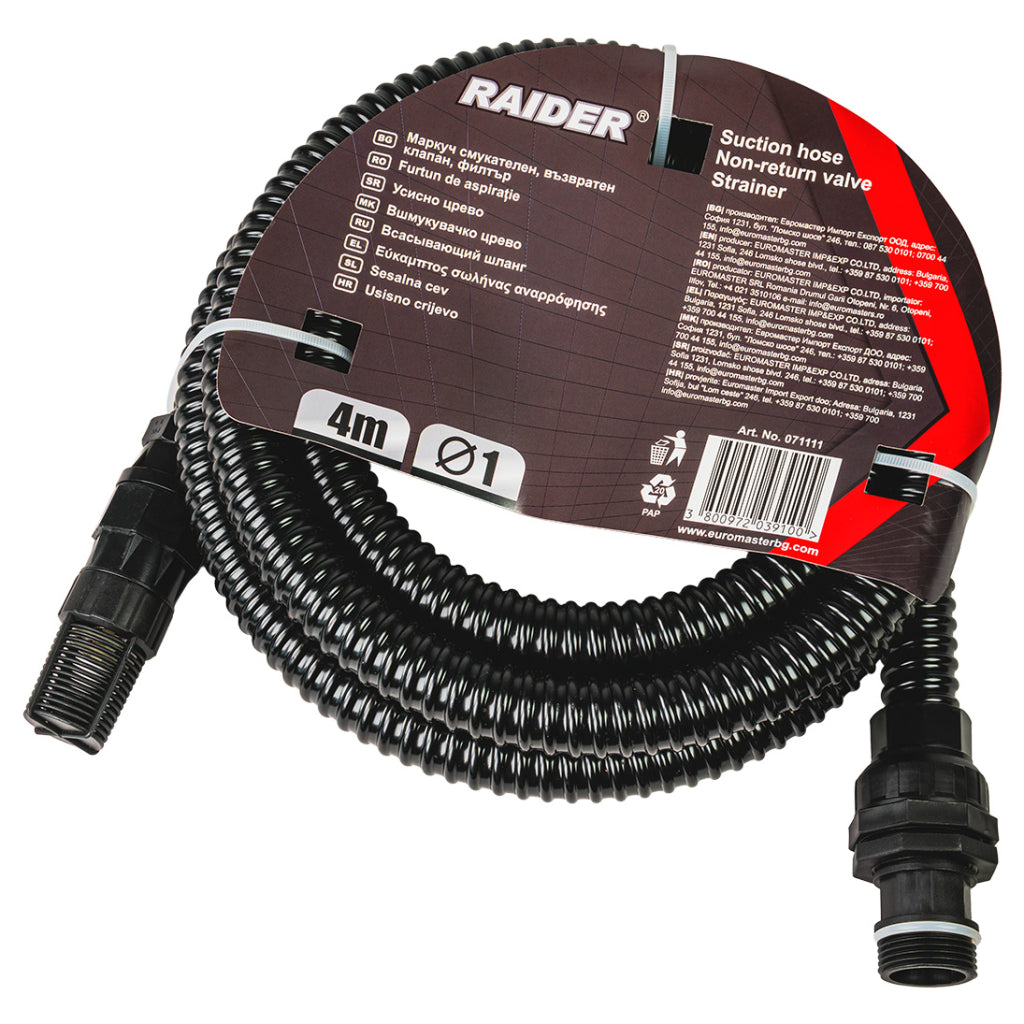 Raider Accessories Furtun de aspiratie ø1" 4m cu sita si supapa antiretur RD