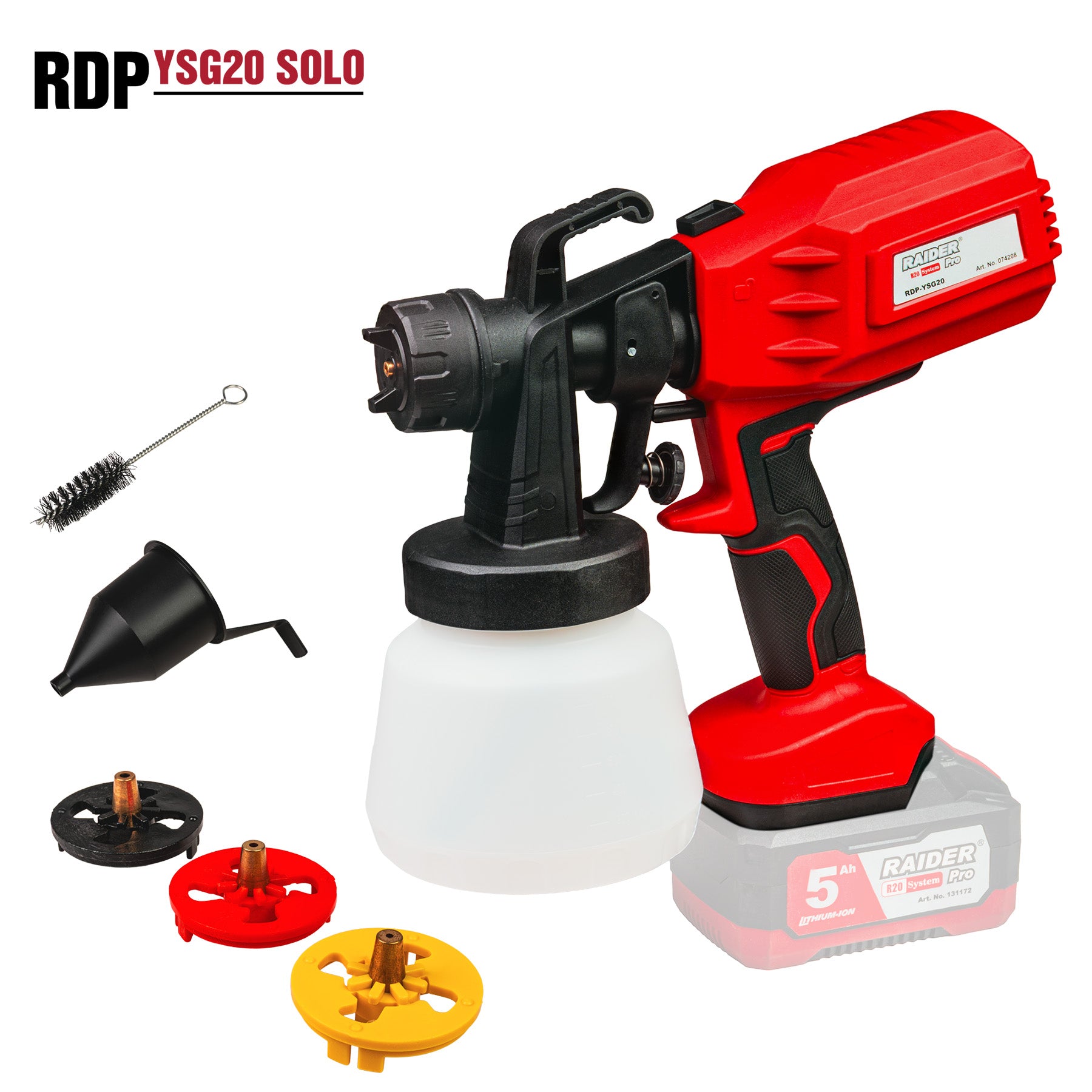 Raider R20 Pistol de vopsit 20V cu 3 duze Ø1.5-2.5mm 0.8L SOLO RDP-YSGC20