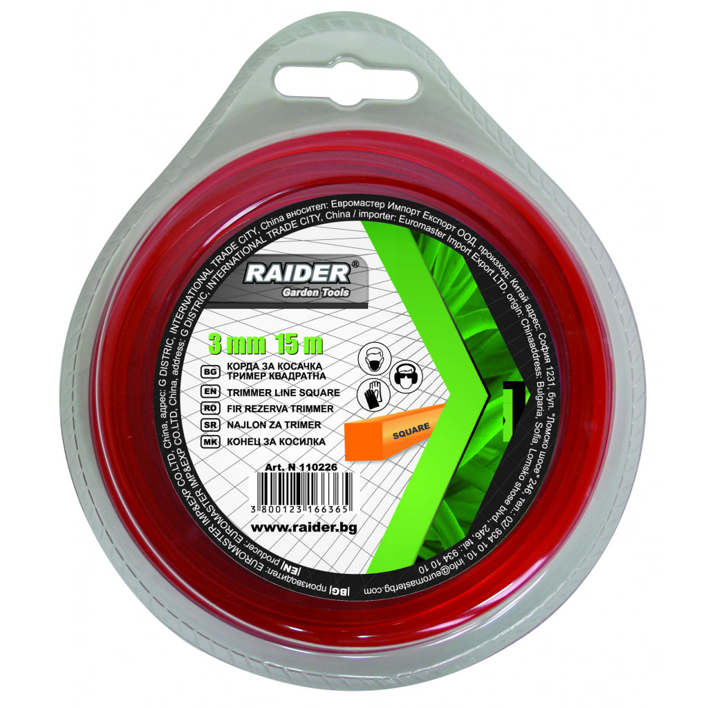 Raider Accessories Fir pentru motocoasa ø3.0mm x 1.5m patrat rosu insertie