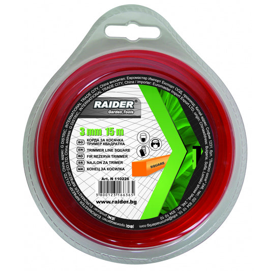 Raider Accessories Fir pentru motocoasa ø3.0mm x 1.5m patrat rosu insertie