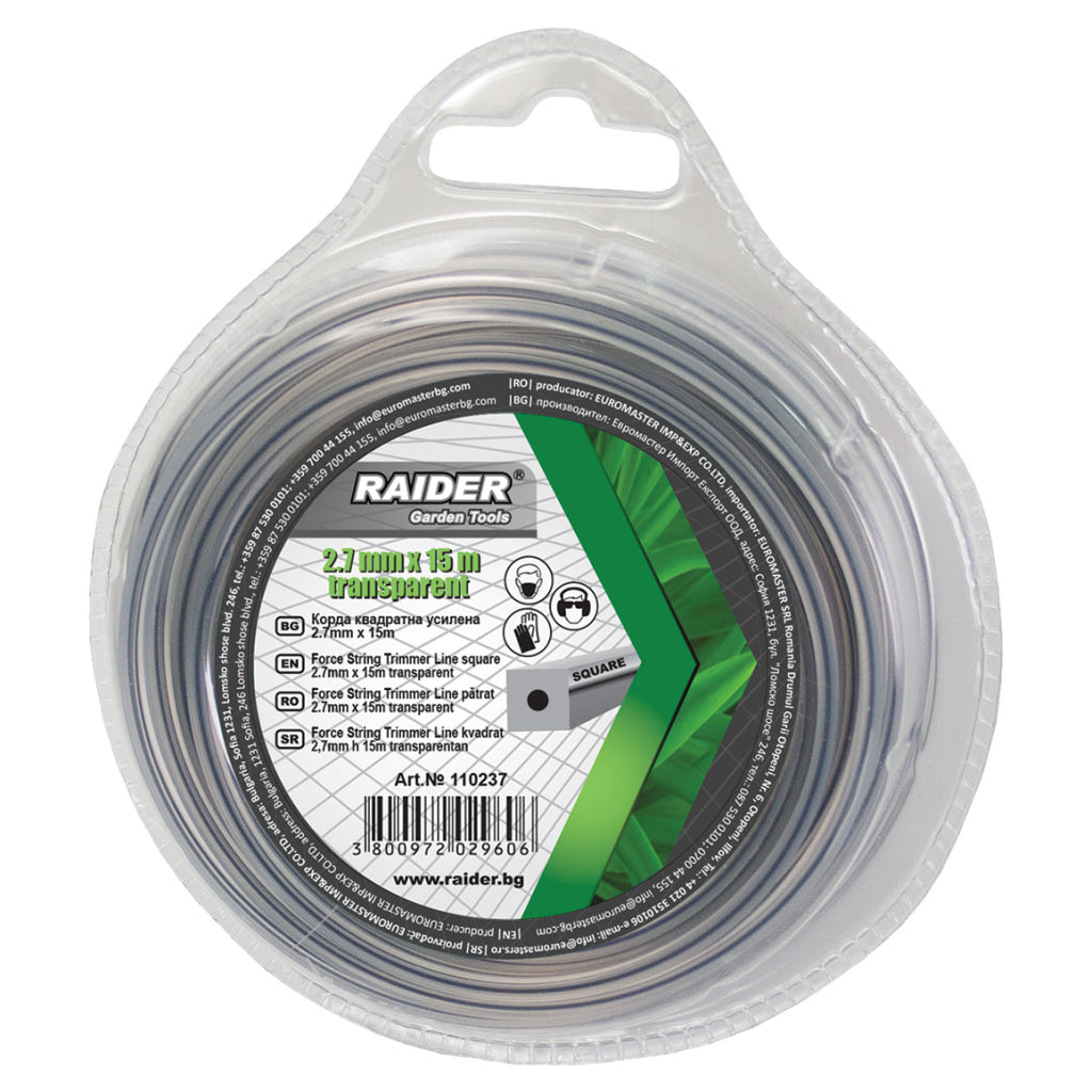 Raider Accessories Fir pentru motocoasa ø2.7mm х 1.5m patrat gri insertie
