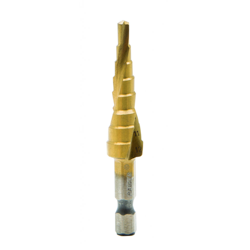 Raider Accessories Burghiu conic in trepte HEX ¼" HSS+TIN ø4-12mm