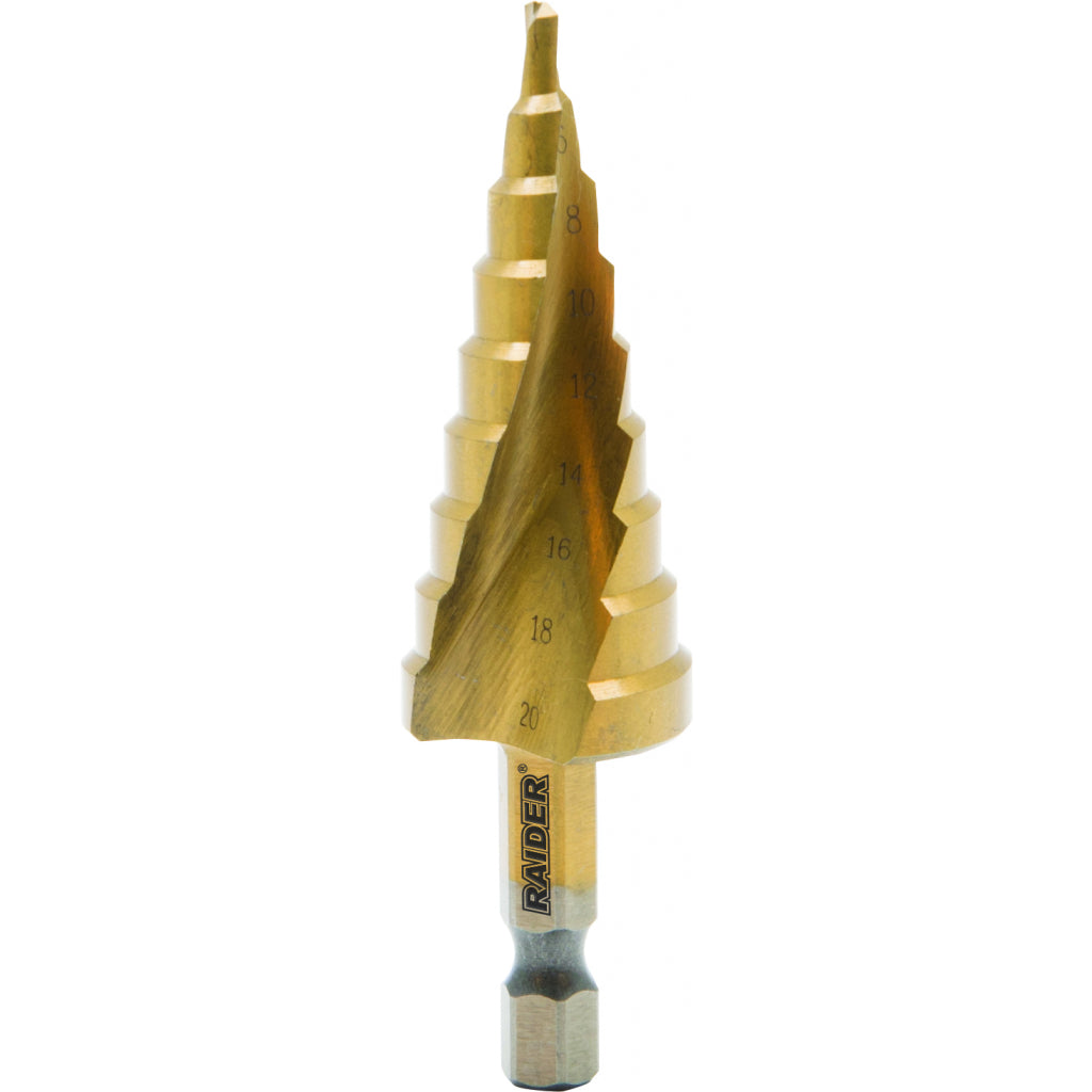 Raider Accessories Burghiu conic in trepte HEX ¼" HSS+TIN ø4-20mm