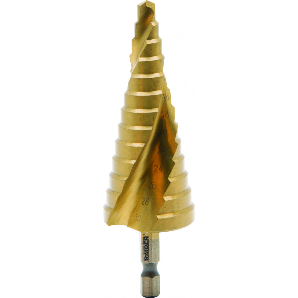 Raider Accessories Burghiu conic in trepte HEX ¼ HSS+TIN ø6-30mm