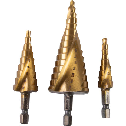 Raider Accessories Set 3 burghie conice in trepte ¼" HSS+TIN ø4-32mm