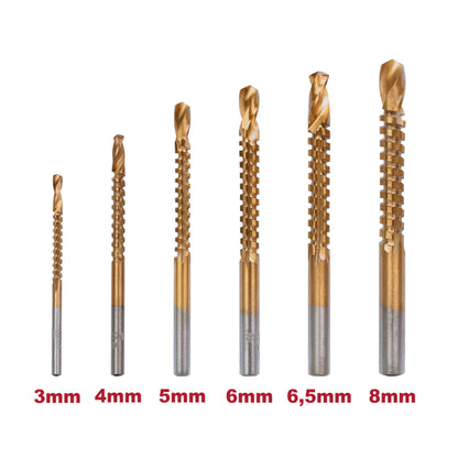 Set 6 burghie tip freza combinata HSS TiN 1/4" CYL Ø3-8mm
