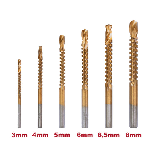 Set 6 burghie tip freza combinata HSS TiN 1/4" CYL Ø3-8mm