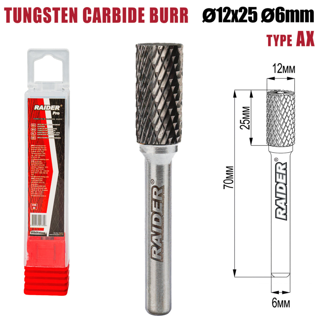 Raider Accessories Freza debavurare Tungsten Carbon tip AX ø12x25 ø6mm RDP