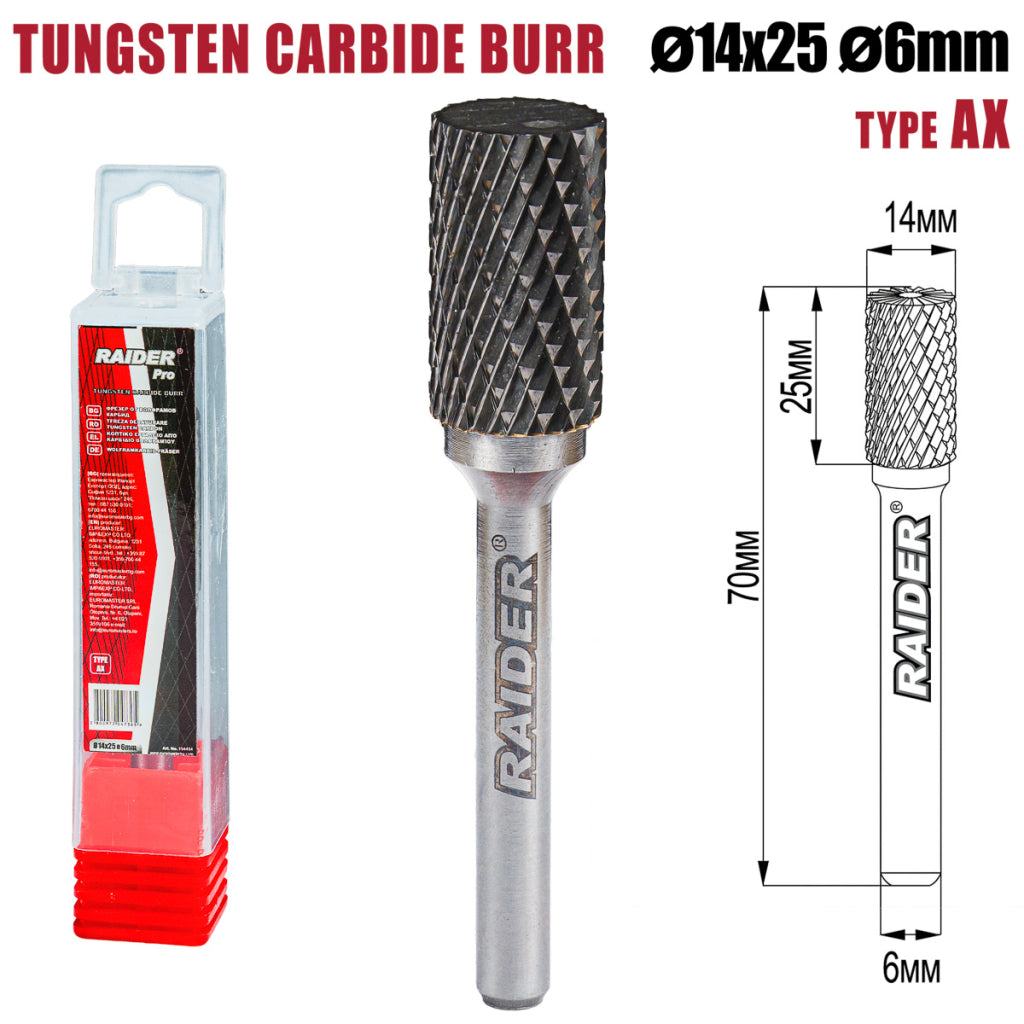 Raider Accessories Freza debavurare Tungsten Carbon tip AX ø14x25 ø6mm RDP