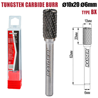 Raider Accessories Freza debavurare Tungsten Carbon tip BX ø10x20 ø6mm RDP