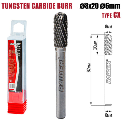 Raider Accessories Freza debavurare Tungsten Carbon tip CX ø08x20 ø6mm RDP