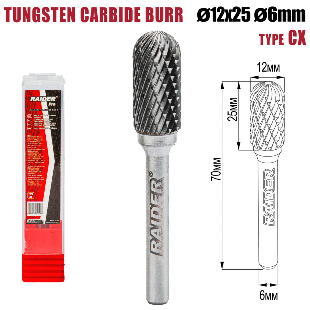 Raider Accessories Freza debavurare Tungsten Carbon tip CX ø12x25 ø6mm RDP