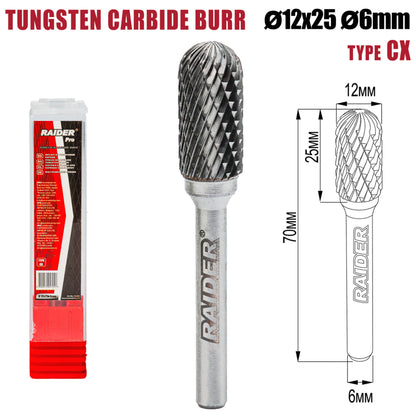 Raider Accessories Freza debavurare Tungsten Carbon tip CX ø12x25 ø6mm RDP