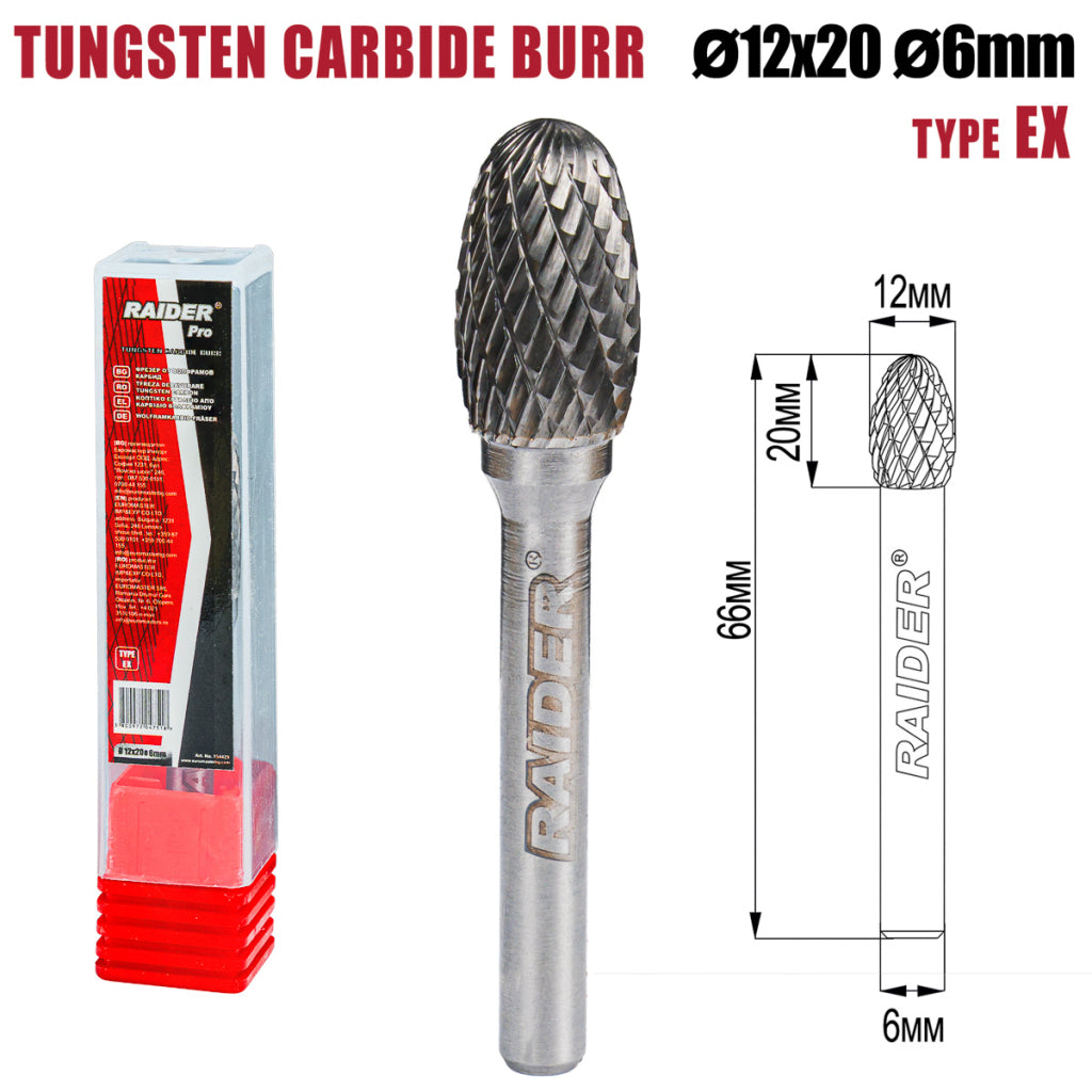 Raider Accessories Freza debavurare Tungsten Carbon tip EX ø12x20 ø6mm RDP