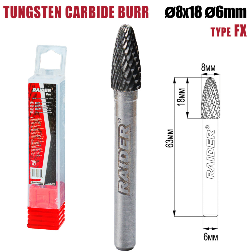 Raider Accessories Freza debavurare Tungsten Carbon tip FX ø08x18 ø6mm RDP
