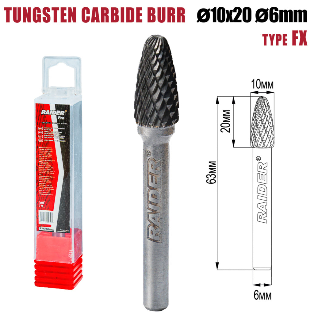 Raider Accessories Freza debavurare Tungsten Carbon tip FX ø10x20 ø6mm RDP