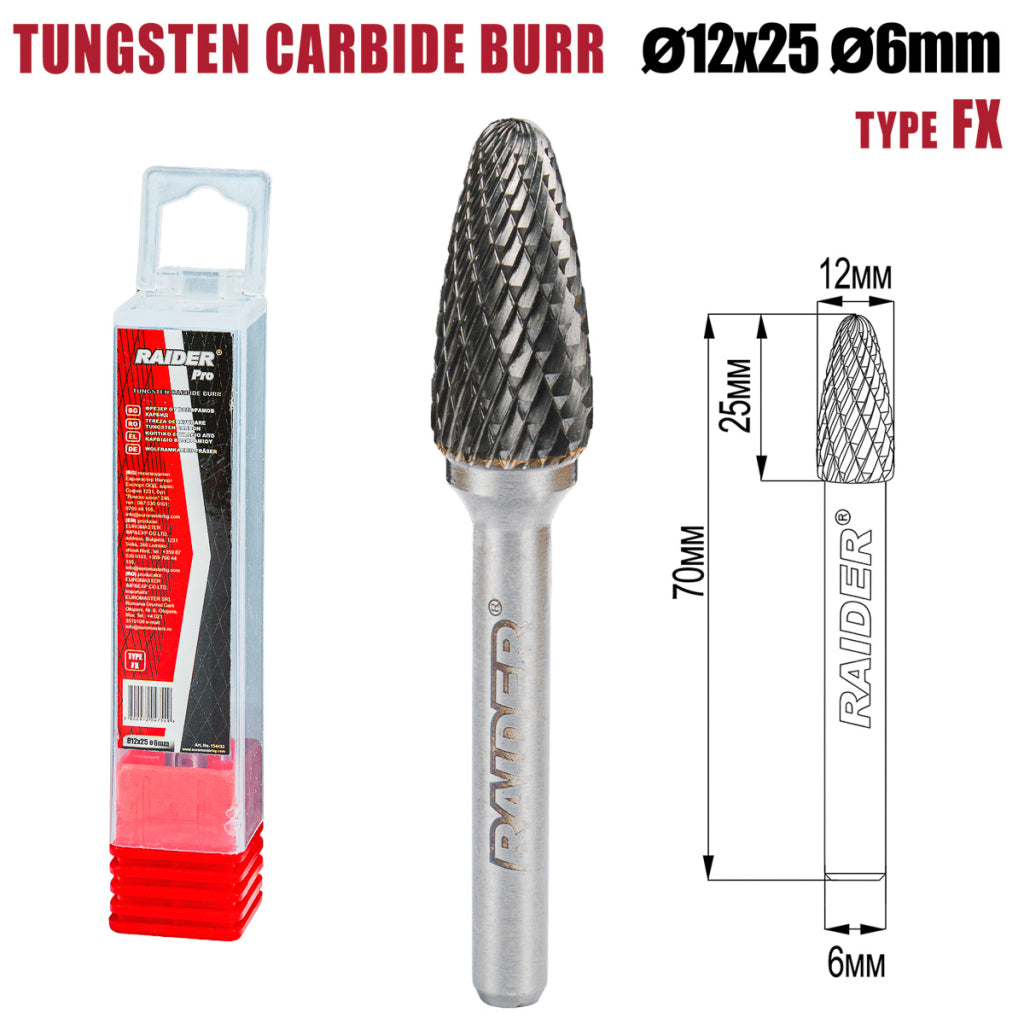 Raider Accessories Freza debavurare Tungsten Carbon tip FX ø12x25 ø6mm RDP