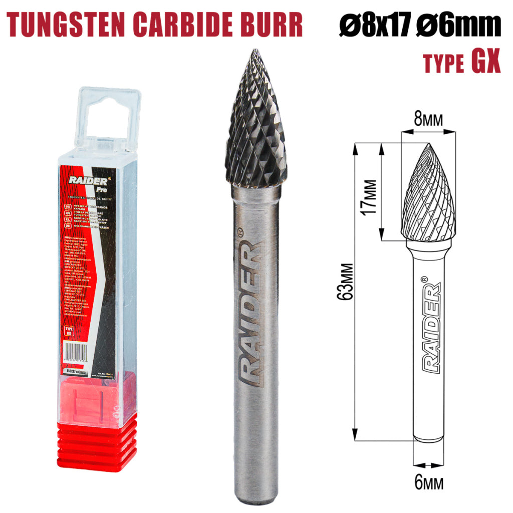 Raider Accessories Freza debavurare Tungsten Carbon tip GX ø08x17 ø6mm RDP
