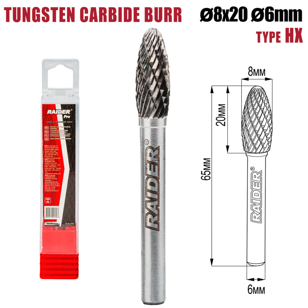 Raider Accessories Freza debavurare Tungsten Carbon tip HX ø08x20 ø6mm RDP