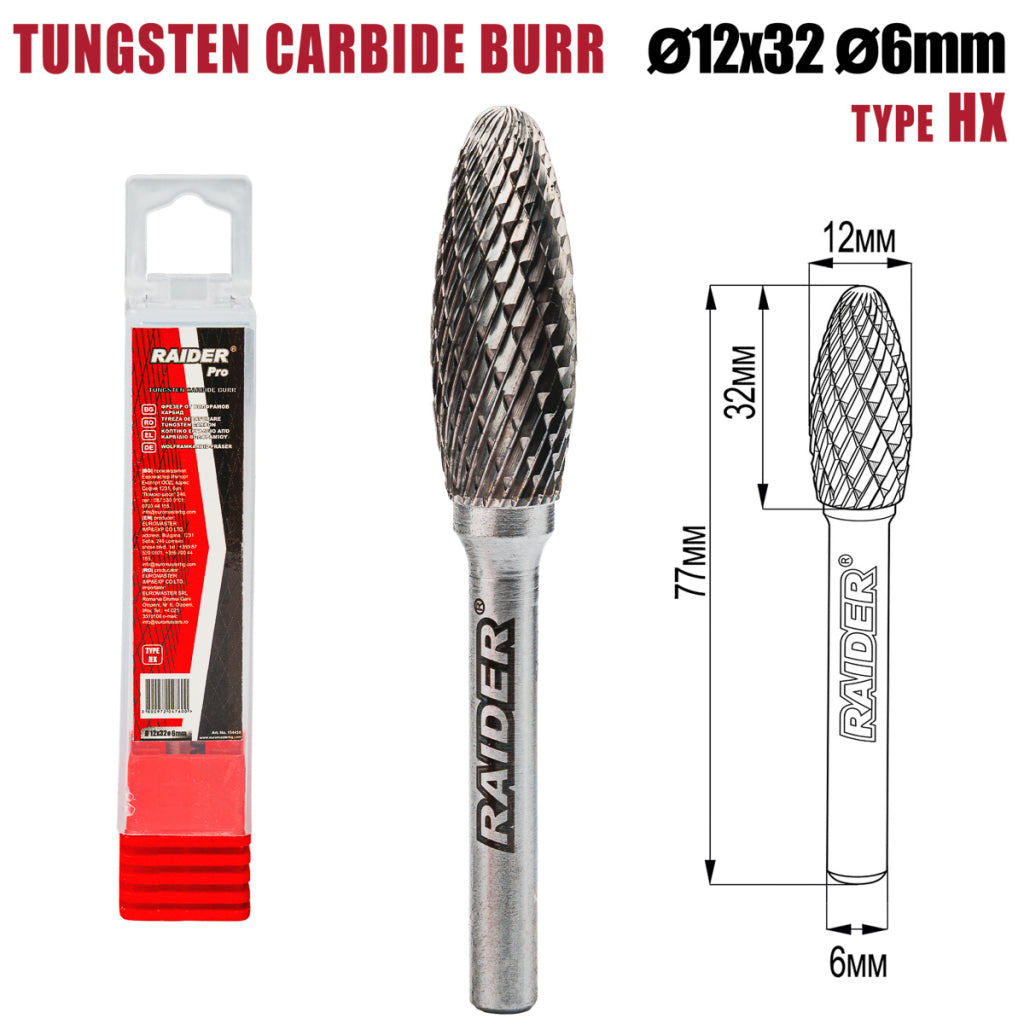Raider Accessories Freza debavurare Tungsten Carbon tip HX ø12x32 ø6mm RDP