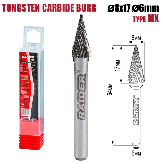Raider Accessories Freza debavurare Tungsten Carbon tip MX ø08x17 ø6mm RDP