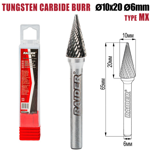Raider Accessories Freza debavurare Tungsten Carbon tip MX ø10x20 ø6mm RDP