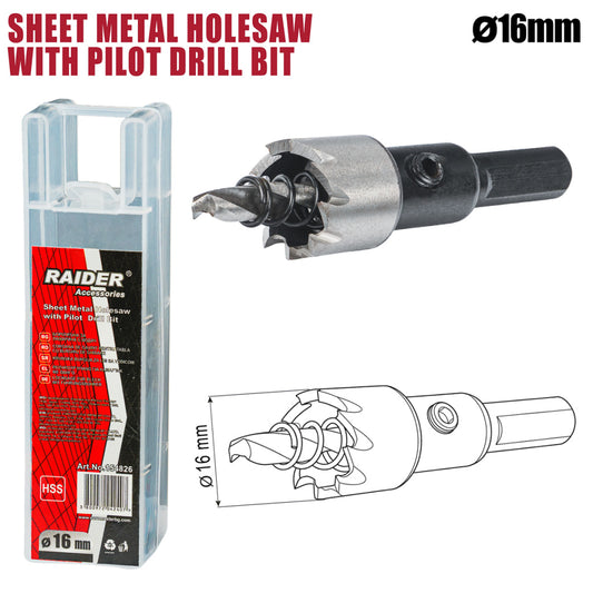 Raider Accessories Carota pentru tabla Ø16mm cu pilot HSS