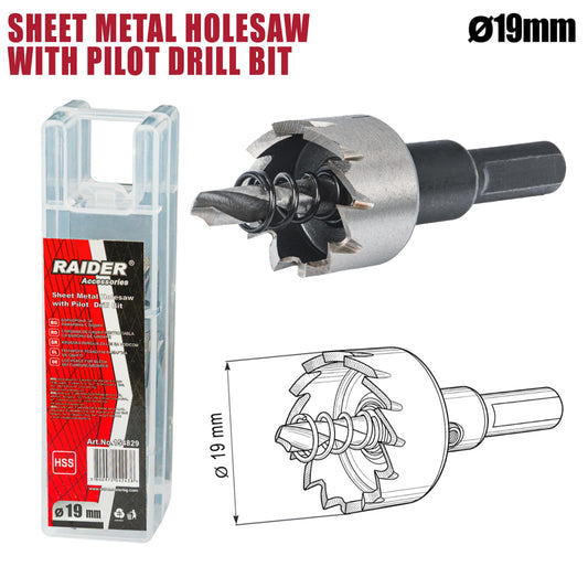 Raider Accessories Carota pentru tabla Ø19mm cu pilot HSS