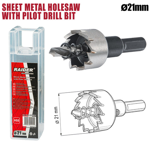 Raider Accessories Carota pentru tabla Ø21mm cu pilot HSS