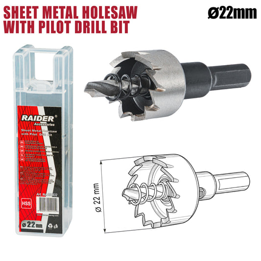 Raider Accessories Carota pentru tabla Ø22mm cu pilot HSS