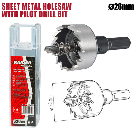 Raider Accessories Carota pentru tabla Ø26mm cu pilot HSS