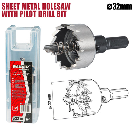 Raider Accessories Carota pentru tabla Ø32mm cu pilot HSS