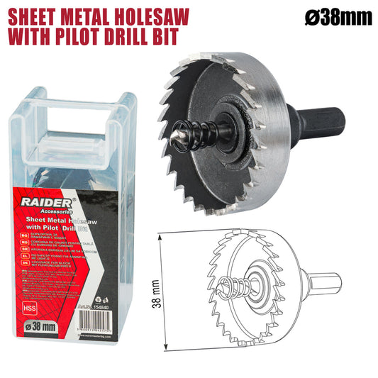 Raider Accessories Carota pentru tabla Ø38mm cu pilot HSS