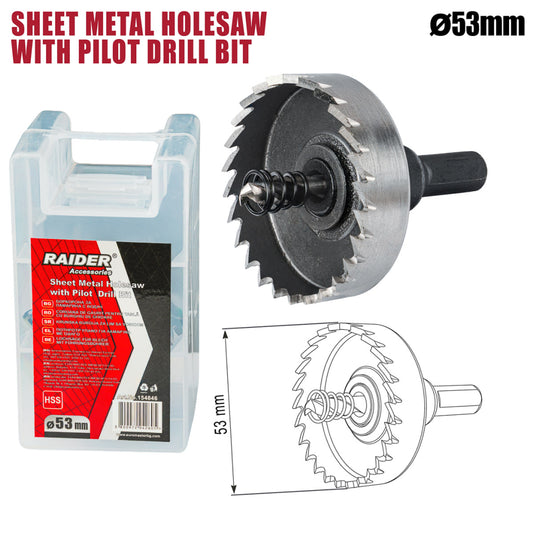 Raider Accessories Carota pentru tabla Ø53mm cu pilot HSS