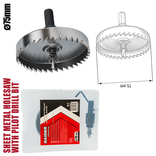 Raider Accessories Carota pentru tabla Ø75mm cu pilot HSS